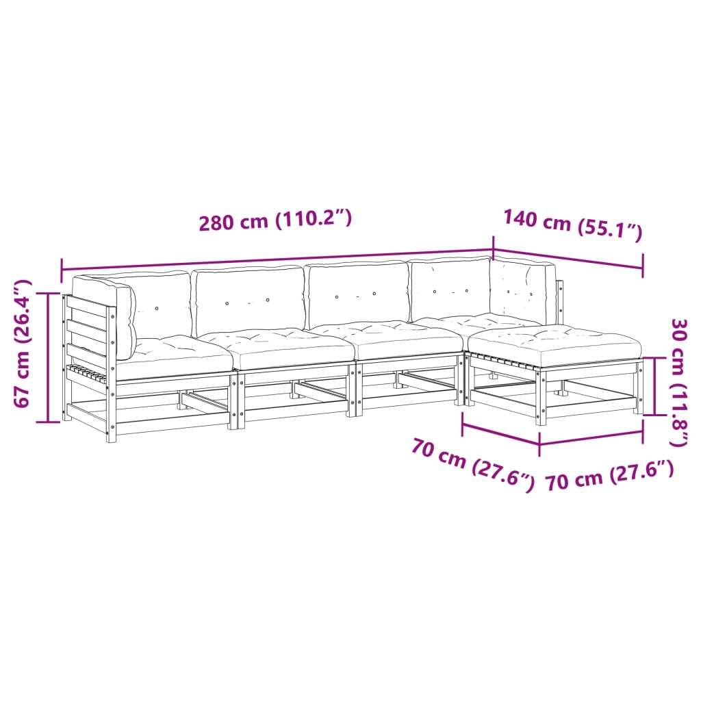 vidaXL 5-tlg. Garten-Sofagarnitur mit Kissen Massivholz Douglasie