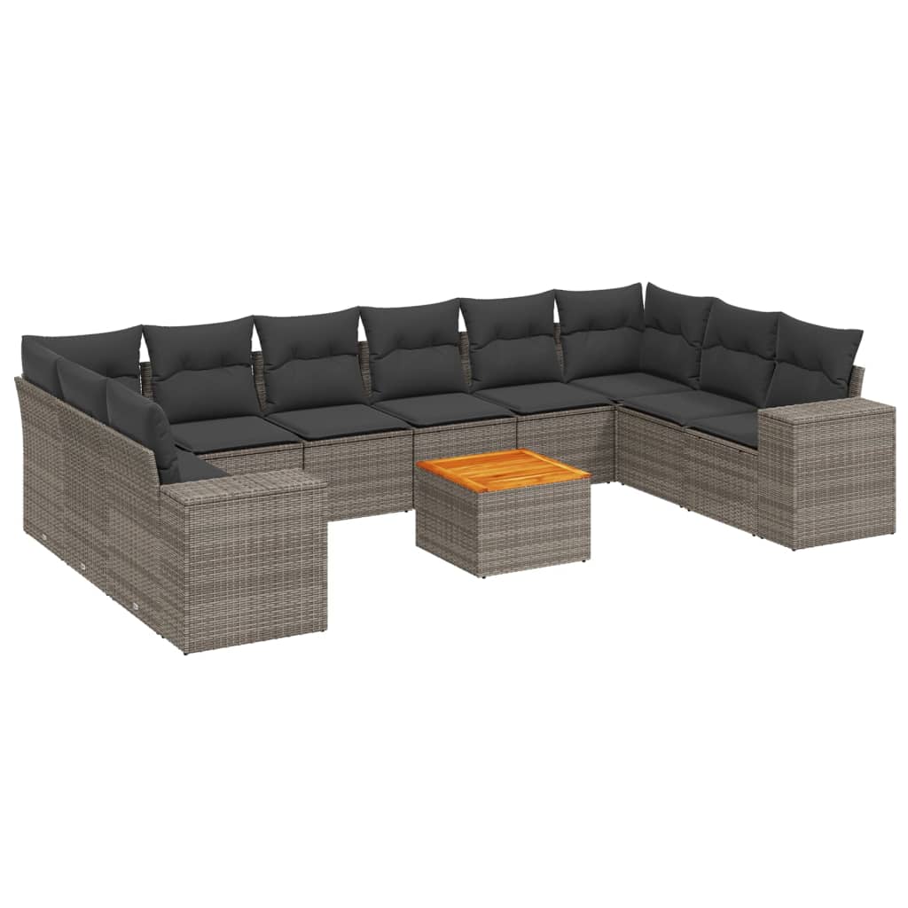 vidaXL 11-tlg. Garten-Sofagarnitur mit Kissen Grau Poly Rattan