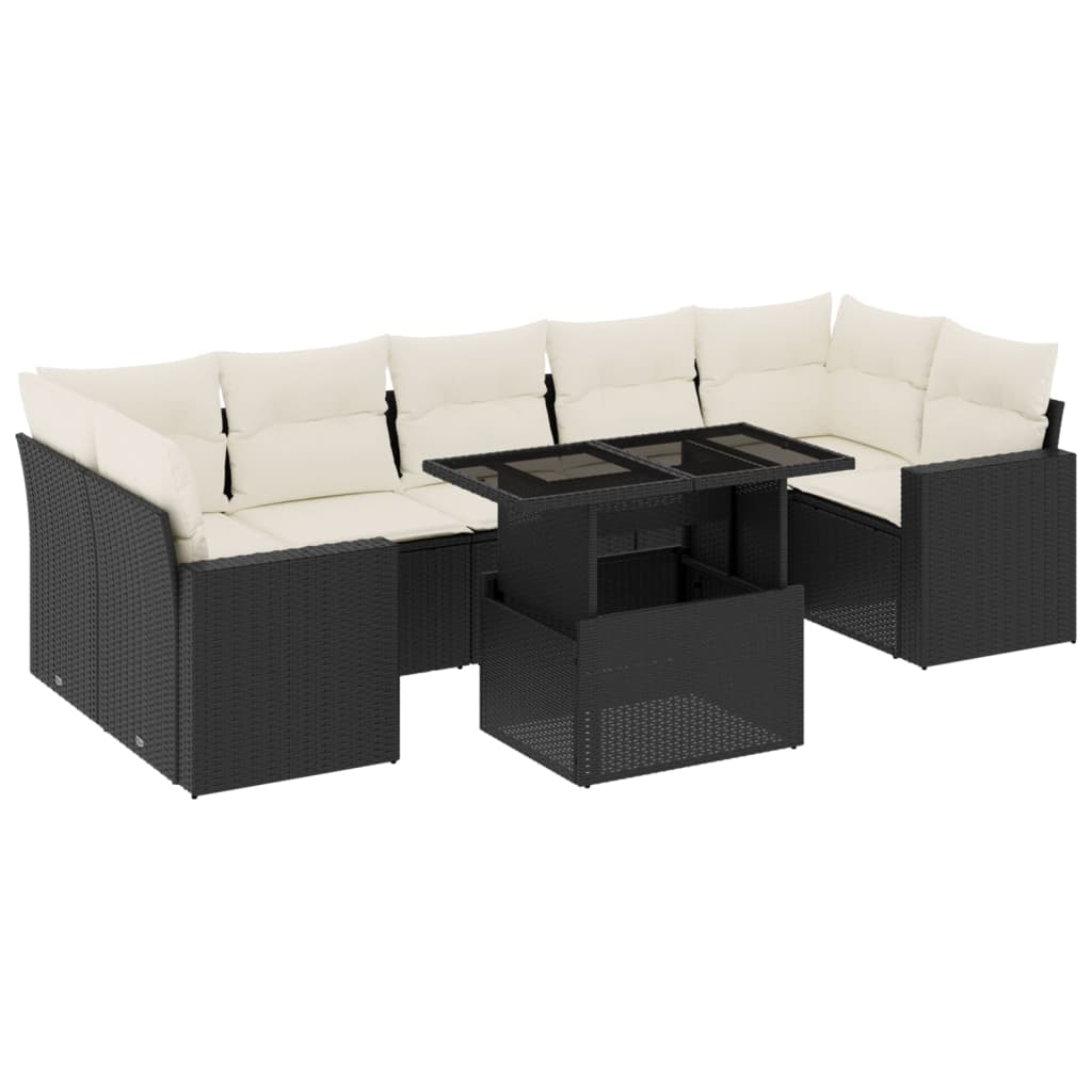 vidaXL 8-tlg. Garten-Sofagarnitur mit Kissen Schwarz Poly Rattan