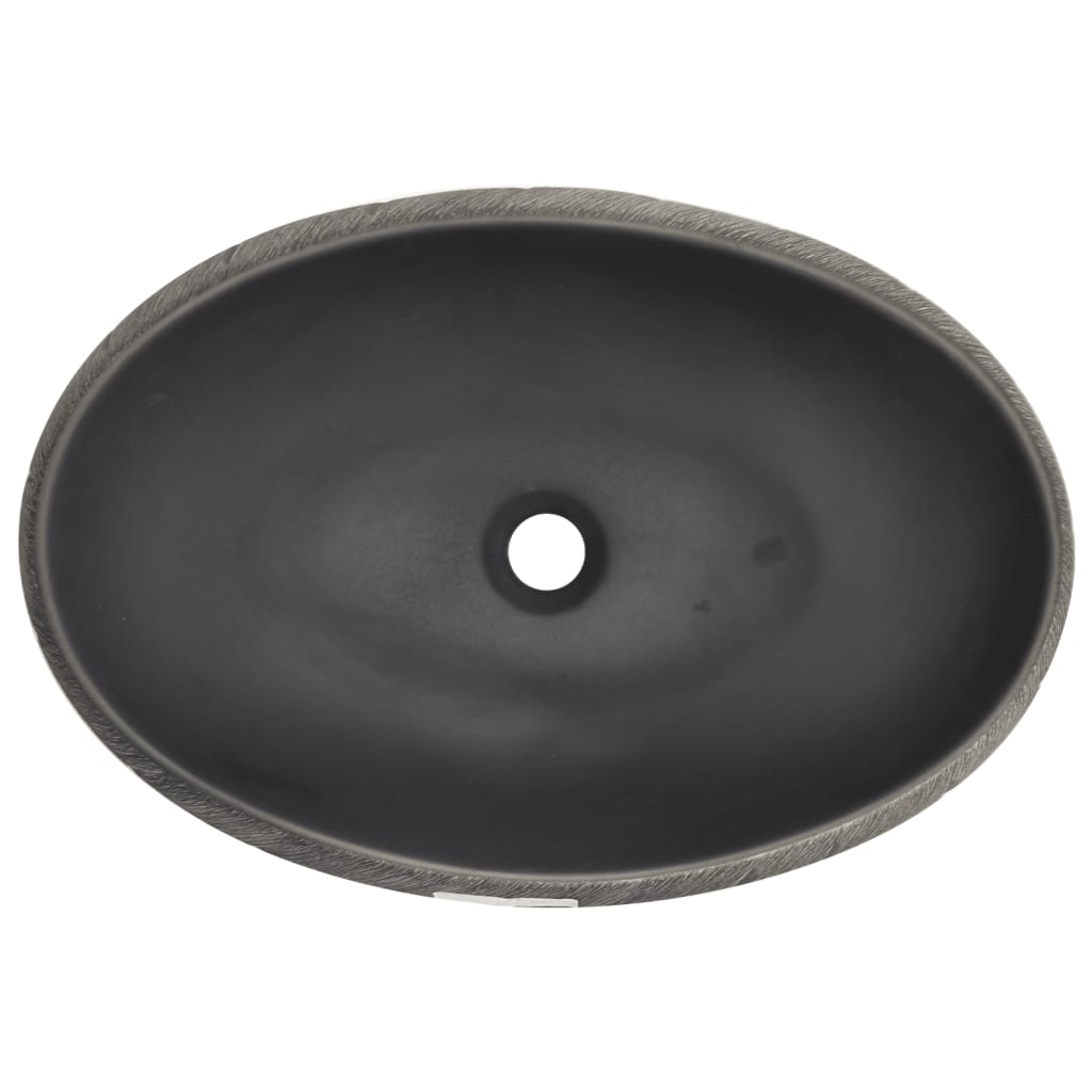 vidaXL Aufsatzwaschbecken Schwarz und Grau Oval 59x40x15 cm Keramik