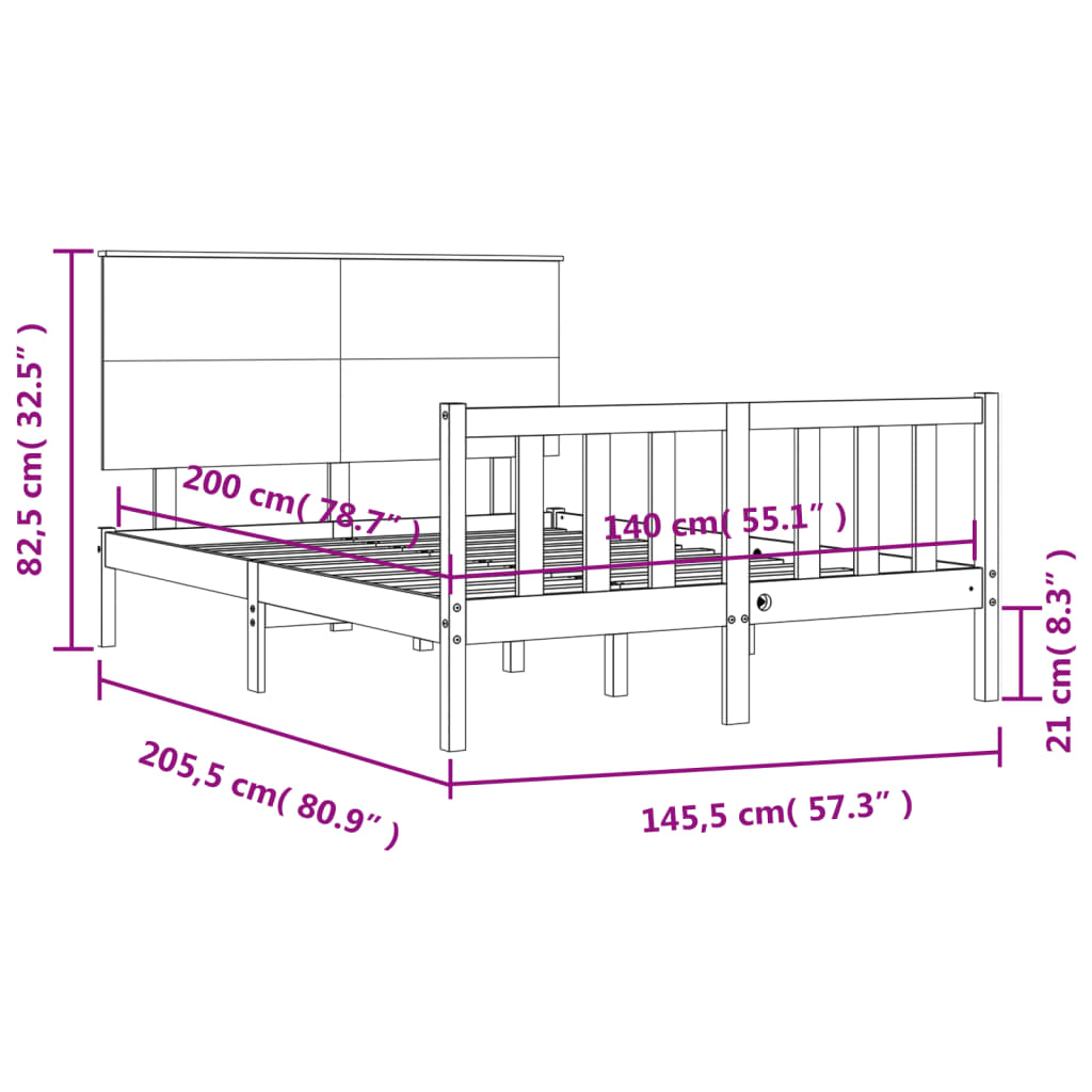 vidaXL Massivholzbett mit Kopfteil Schwarz 140x200 cm