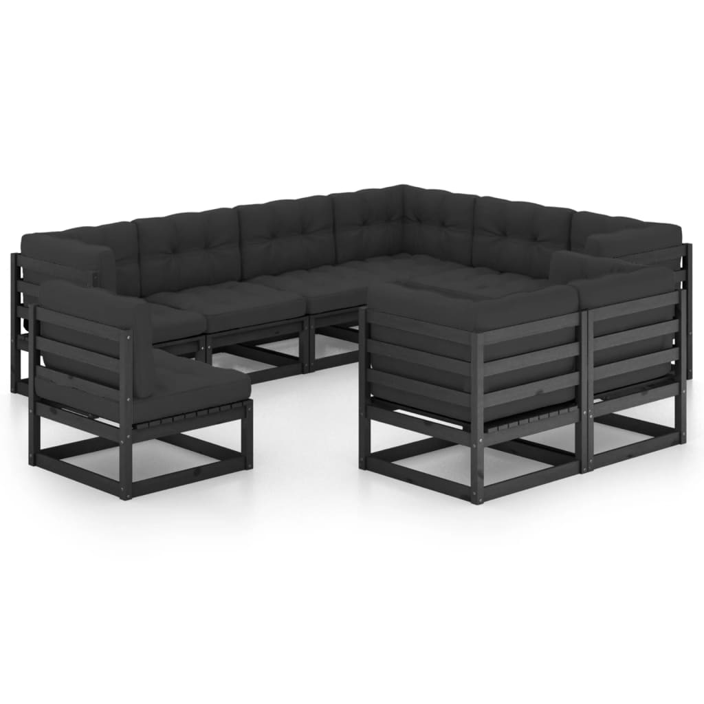 vidaXL 9-tlg. Garten-Lounge-Set mit Kissen Schwarz Massivholz Kiefer