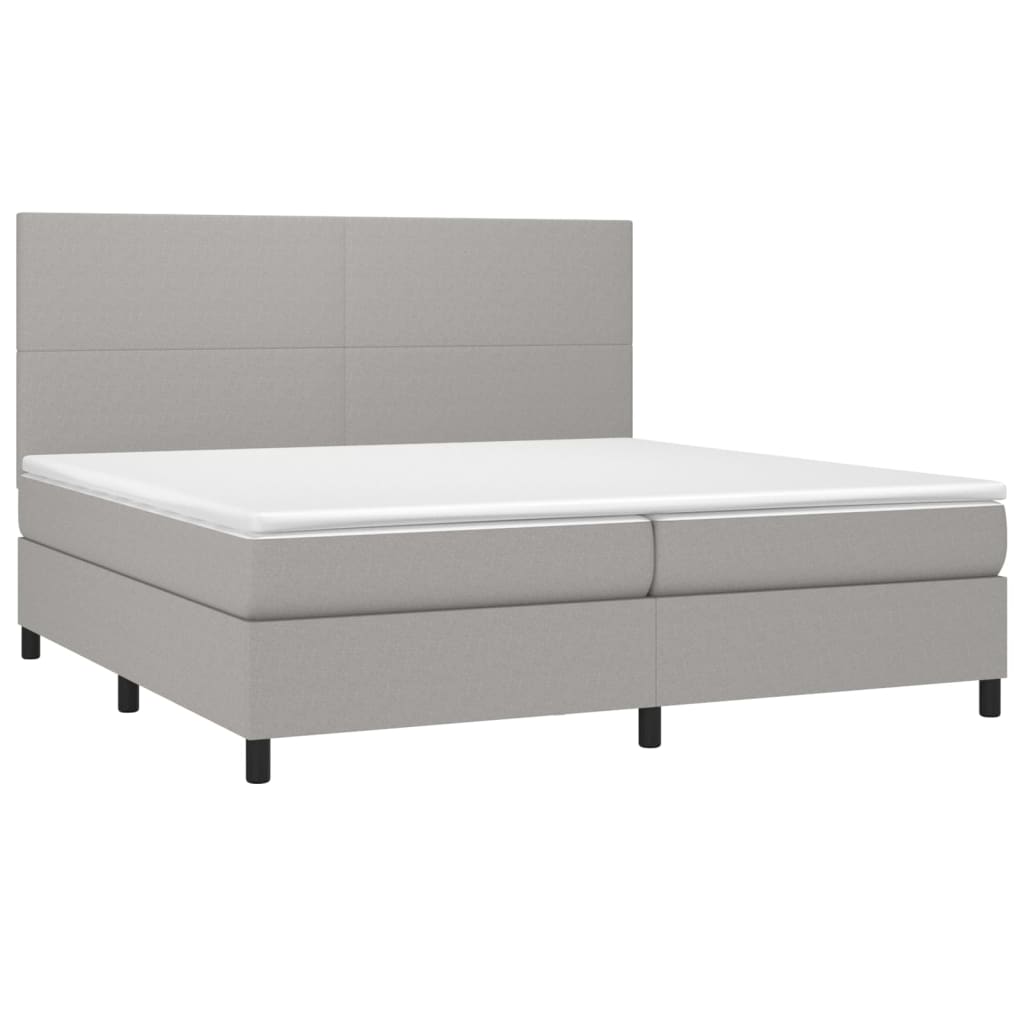 vidaXL Boxspringbett mit Matratze & LED Hellgrau 200x200 cm Stoff