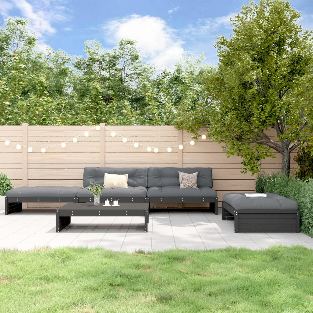 vidaXL 5-tlg. Garten-Lounge-Set mit Kissen Schwarz Massivholz