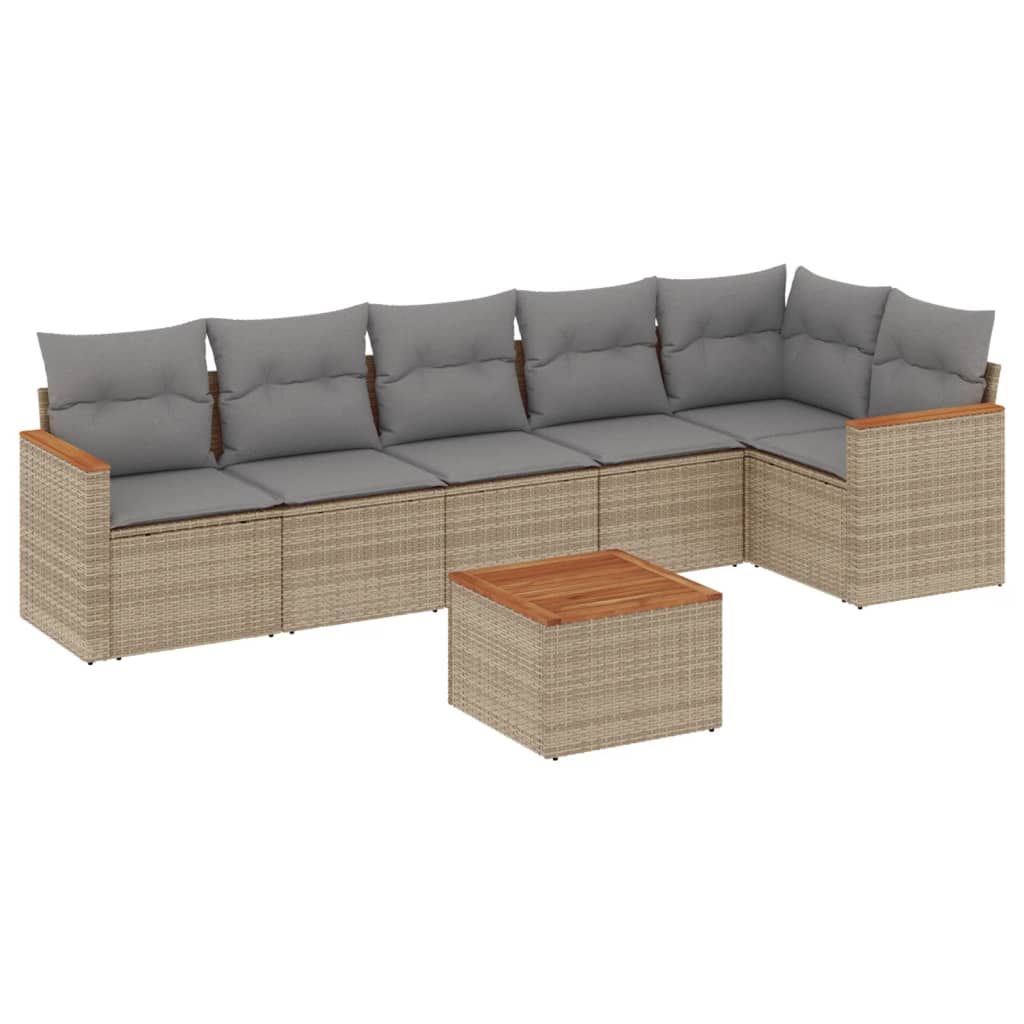 vidaXL 7-tlg. Garten-Sofagarnitur mit Kissen Beige Poly Rattan