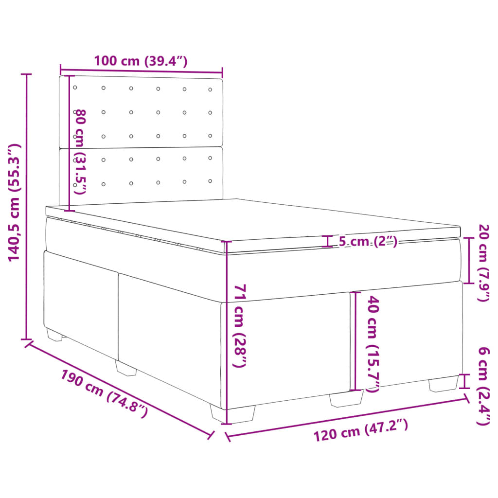 vidaXL Boxspringbett mit Matratze Blau 120x190 cm Samt