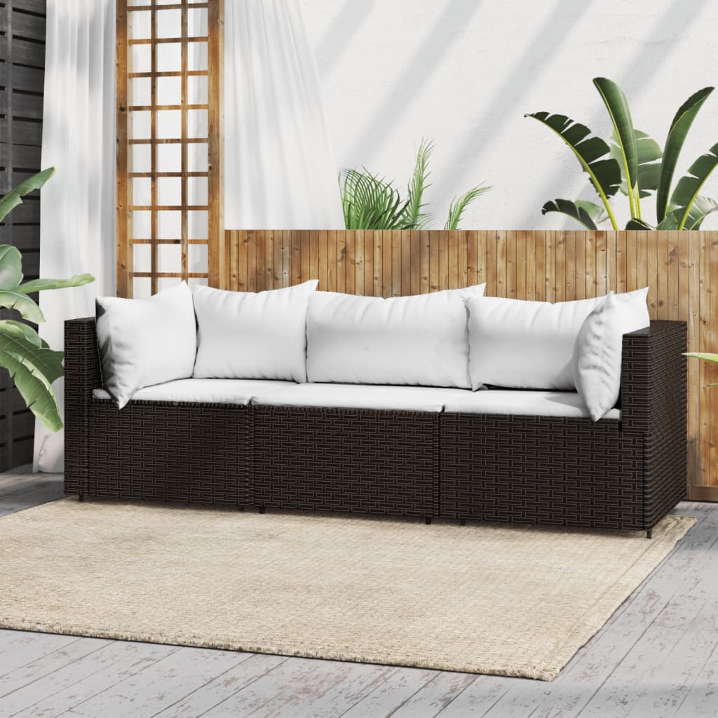 vidaXL 3-tlg. Garten-Lounge-Set mit Kissen Braun Poly Rattan