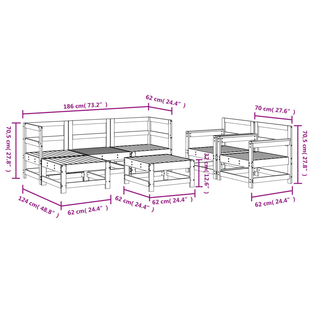 vidaXL 7-tlg. Garten-Lounge-Set Massivholz Kiefer