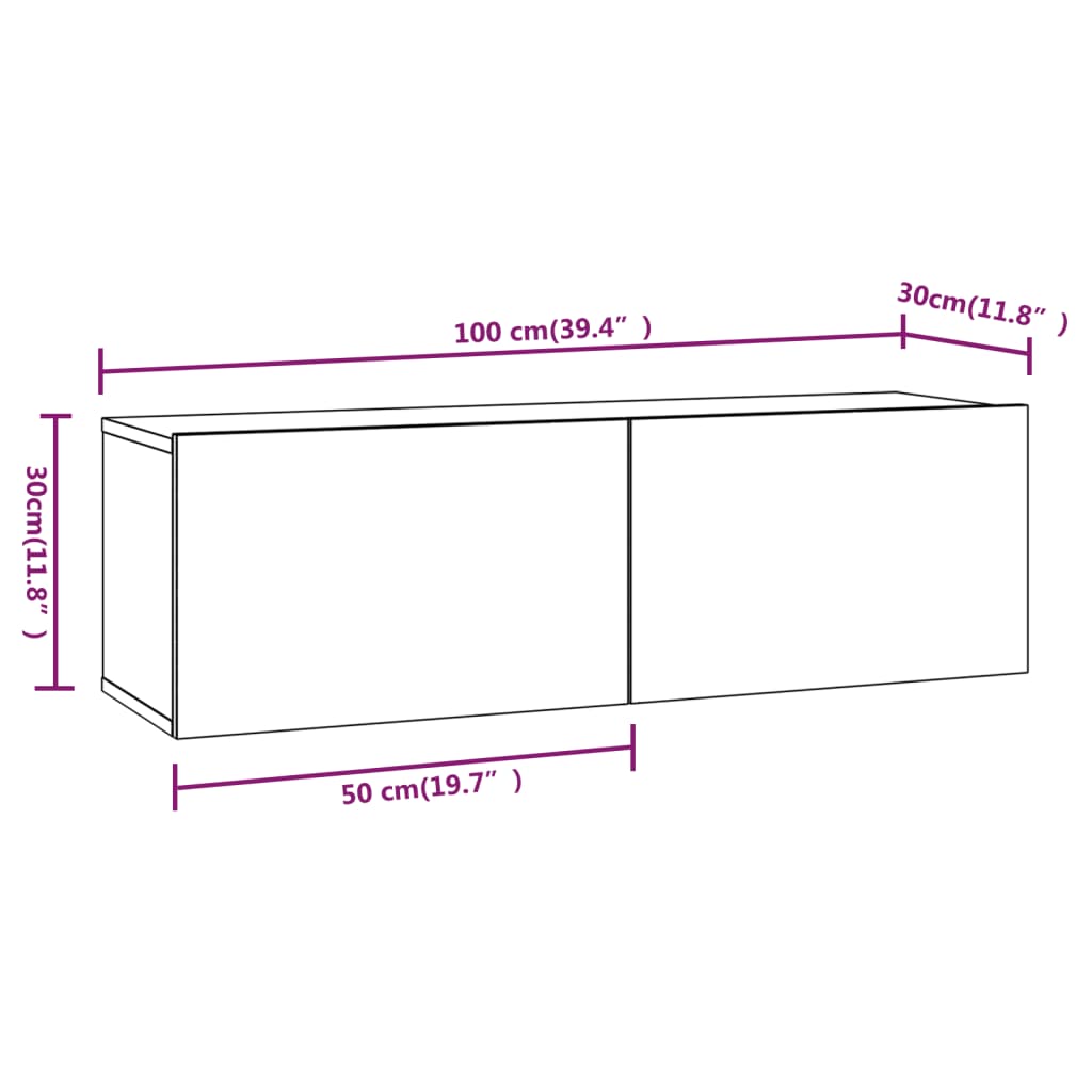 vidaXL TV-Wandschränke 2 Stk. Grau Sonoma 100x30x30 cm Holzwerkstoff