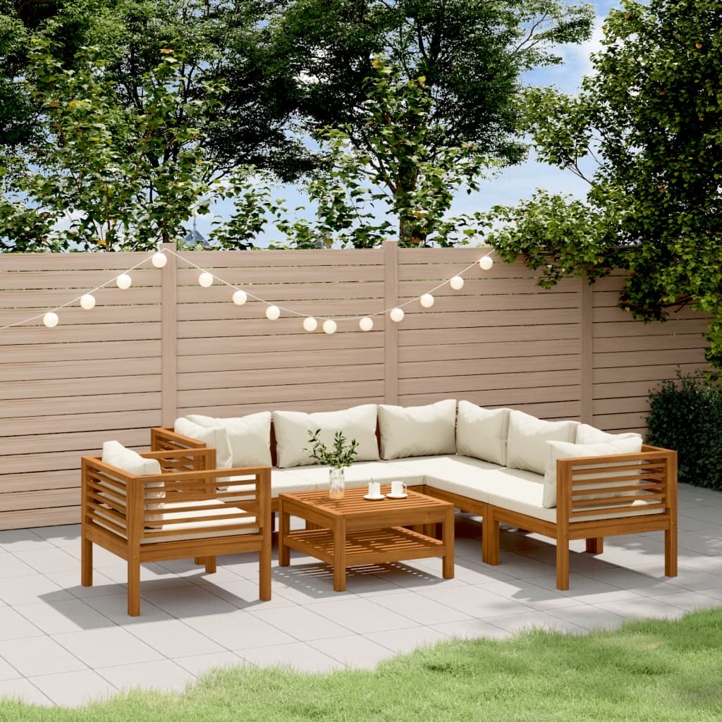 vidaXL 7-tlg. Garten-Lounge-Set mit Creme Kissen Massivholz Akazie