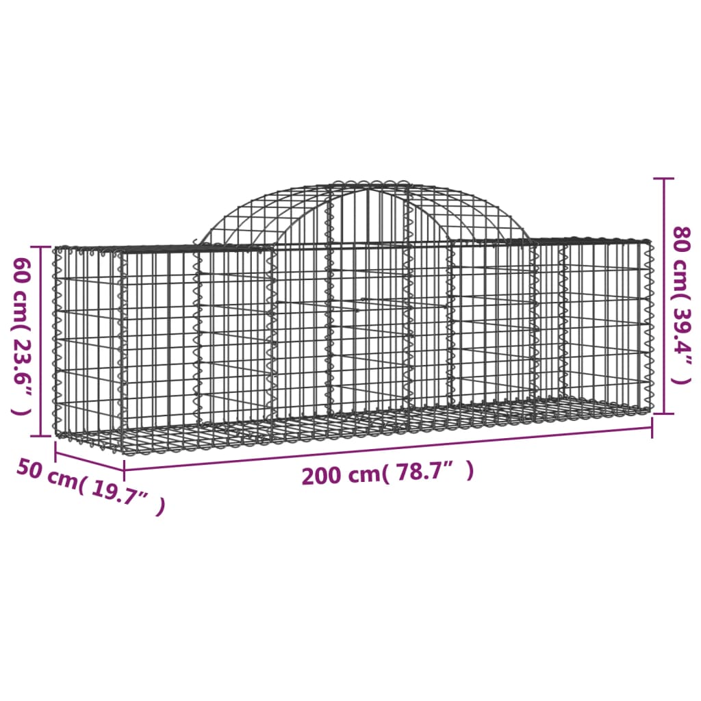 vidaXL Gabionen mit Hochbogen 5 Stk. 200x50x60/80 cm Verzinktes Eisen