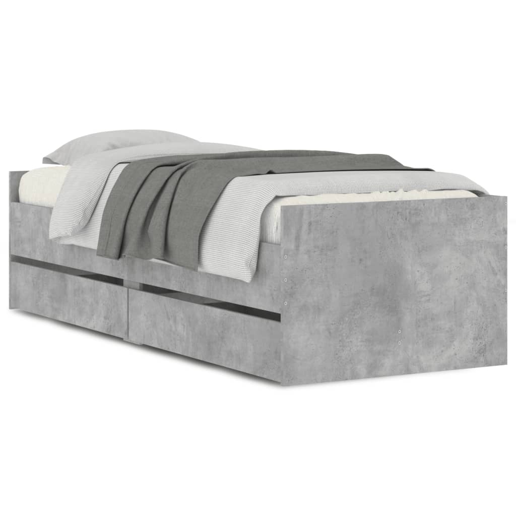 vidaXL Bett mit Schubladen Betongrau 75x190 cm