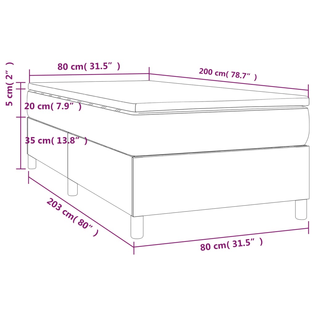 vidaXL Boxspringbett mit Matratze Hellgrau 80x200 cm Samt