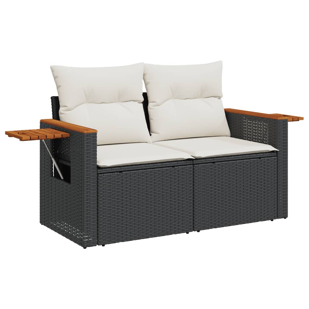 vidaXL 9-tlg. Garten-Sofagarnitur mit Kissen Schwarz Poly Rattan