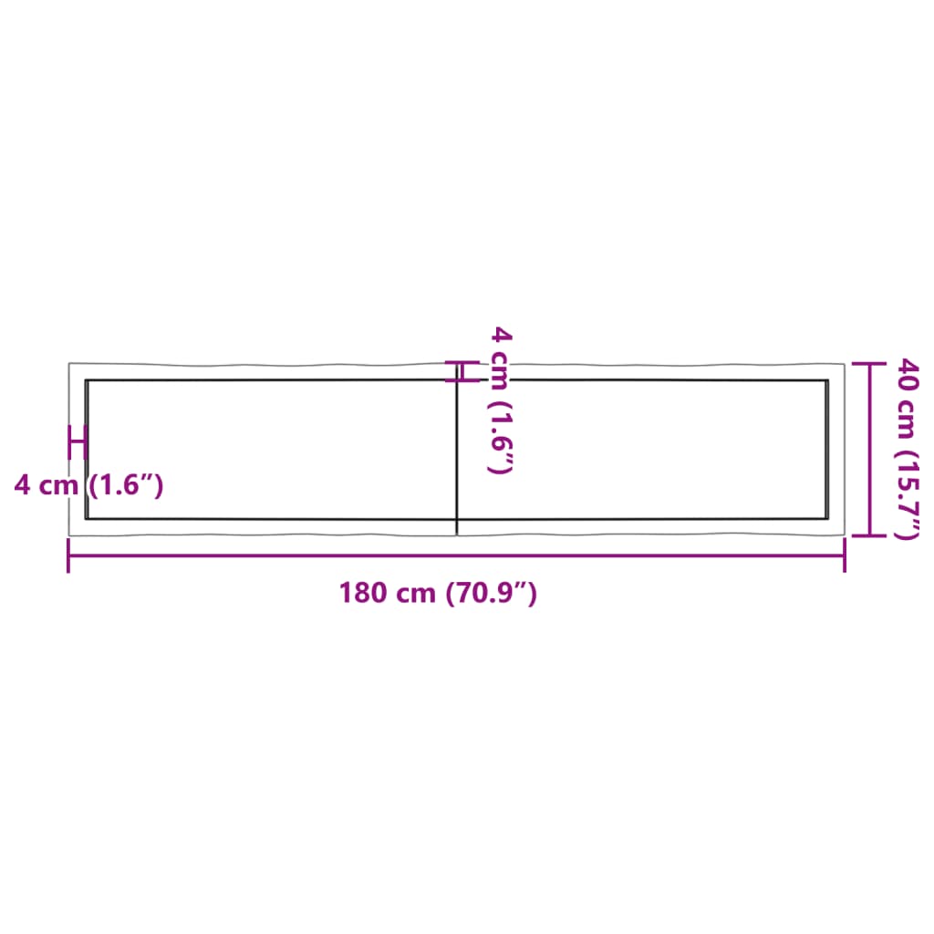 vidaXL Tischplatte 180x40x(2-4) cm Massivholz Behandelt Baumkante