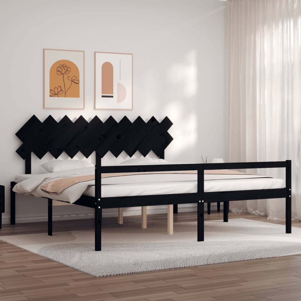 vidaXL Seniorenbett mit Kopfteil 200x200 cm Schwarz Massivholz