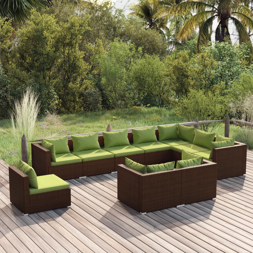 vidaXL 10-tlg. Garten-Lounge-Set mit Kissen Poly Rattan Braun