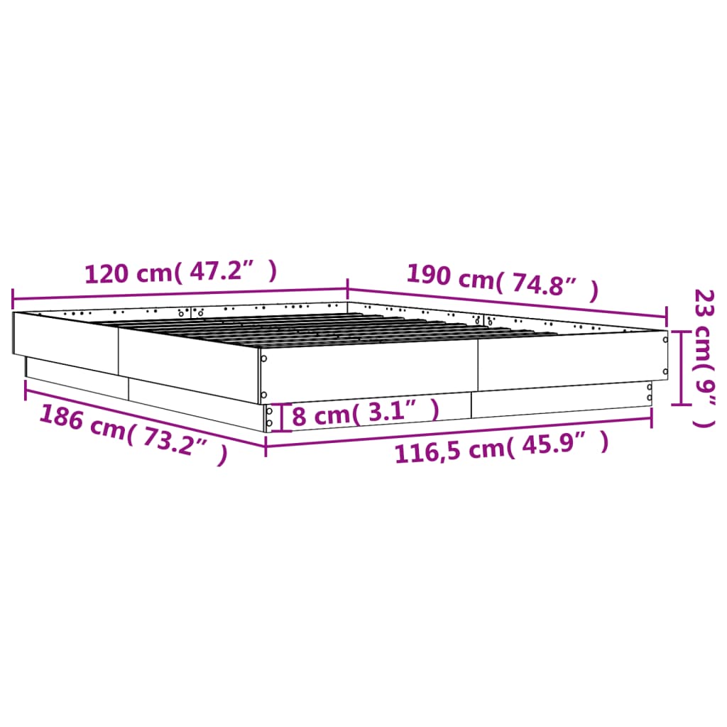 vidaXL Bettgestell mit LED Schwarz 120x190 cm