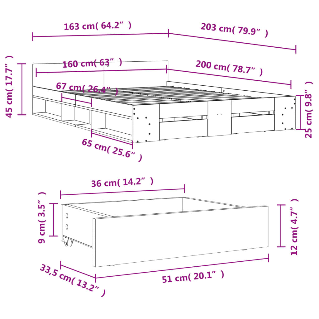 vidaXL Bettgestell mit Schubladen Weiß 160x200 cm Holzwerkstoff