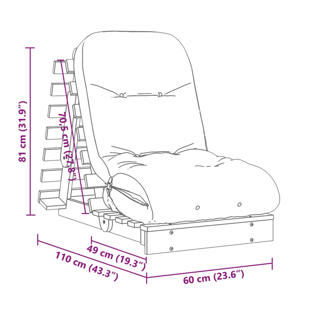 vidaXL Futon Schlafsofa mit Matratze 60x206x11 Kiefernholz Imprägniert