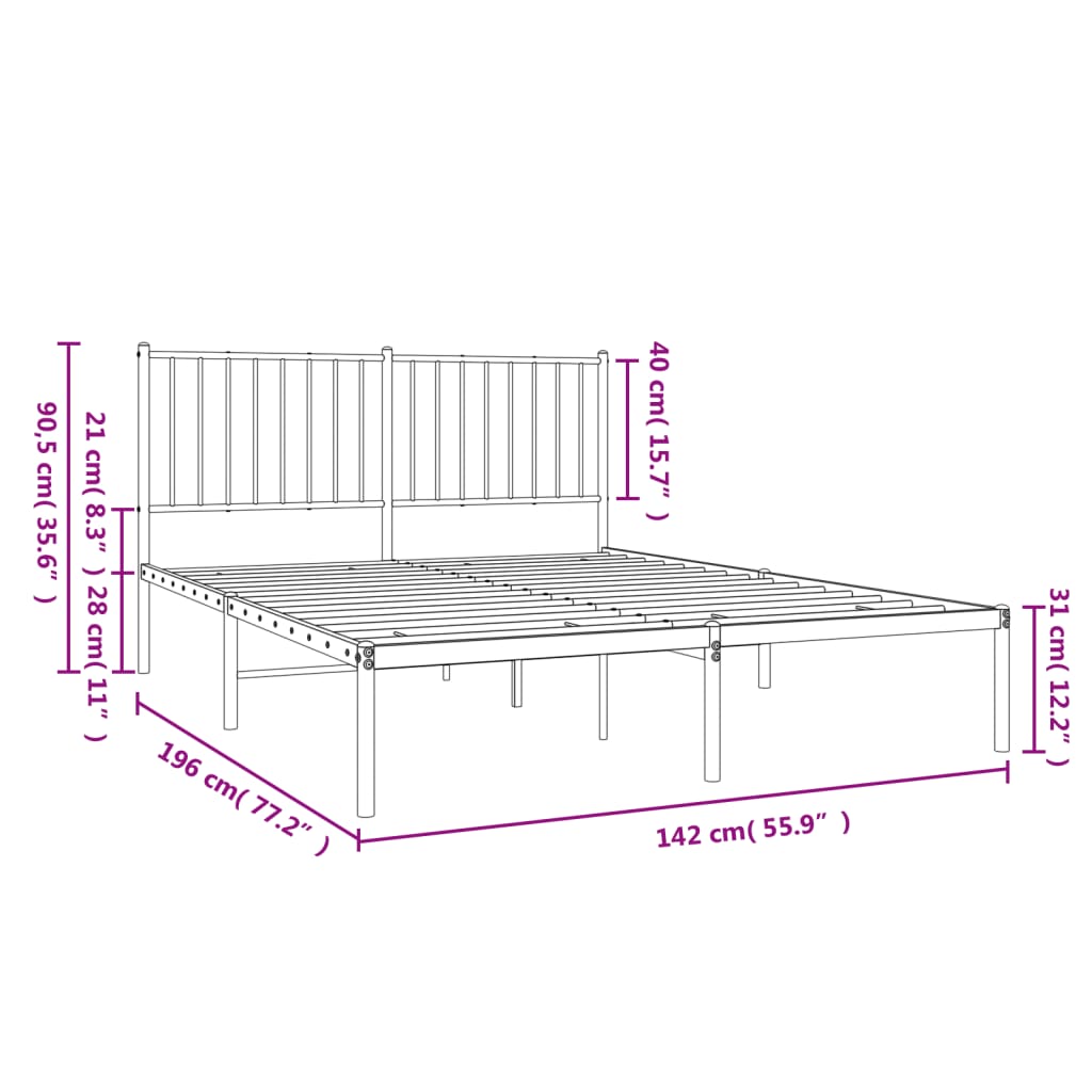 vidaXL Bettgestell mit Kopfteil Metall Weiß 135x190 cm