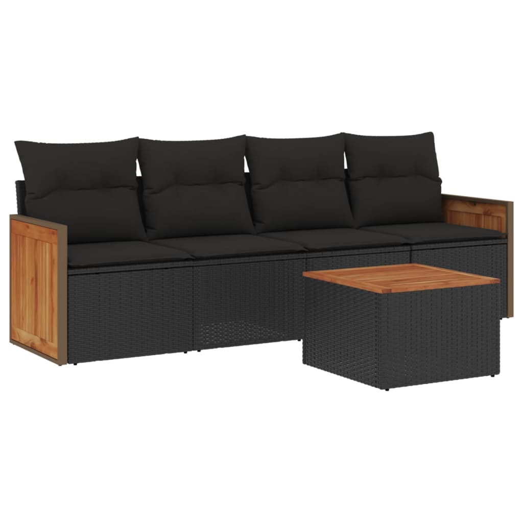 vidaXL 5-tlg. Garten-Sofagarnitur mit Kissen Schwarz Poly Rattan