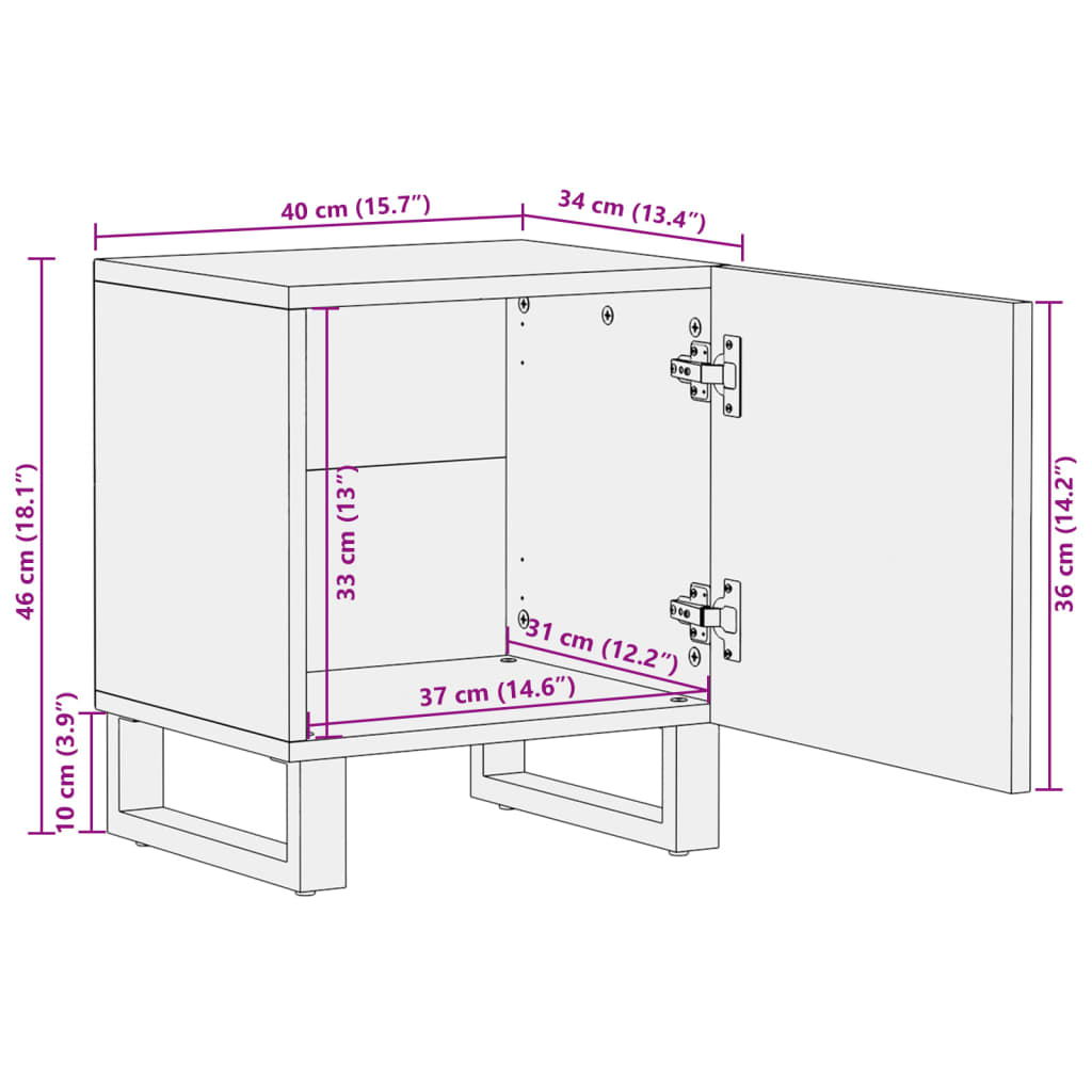 vidaXL Nachttische 2 Stk. 40x34x46 cm Massivholz Mango