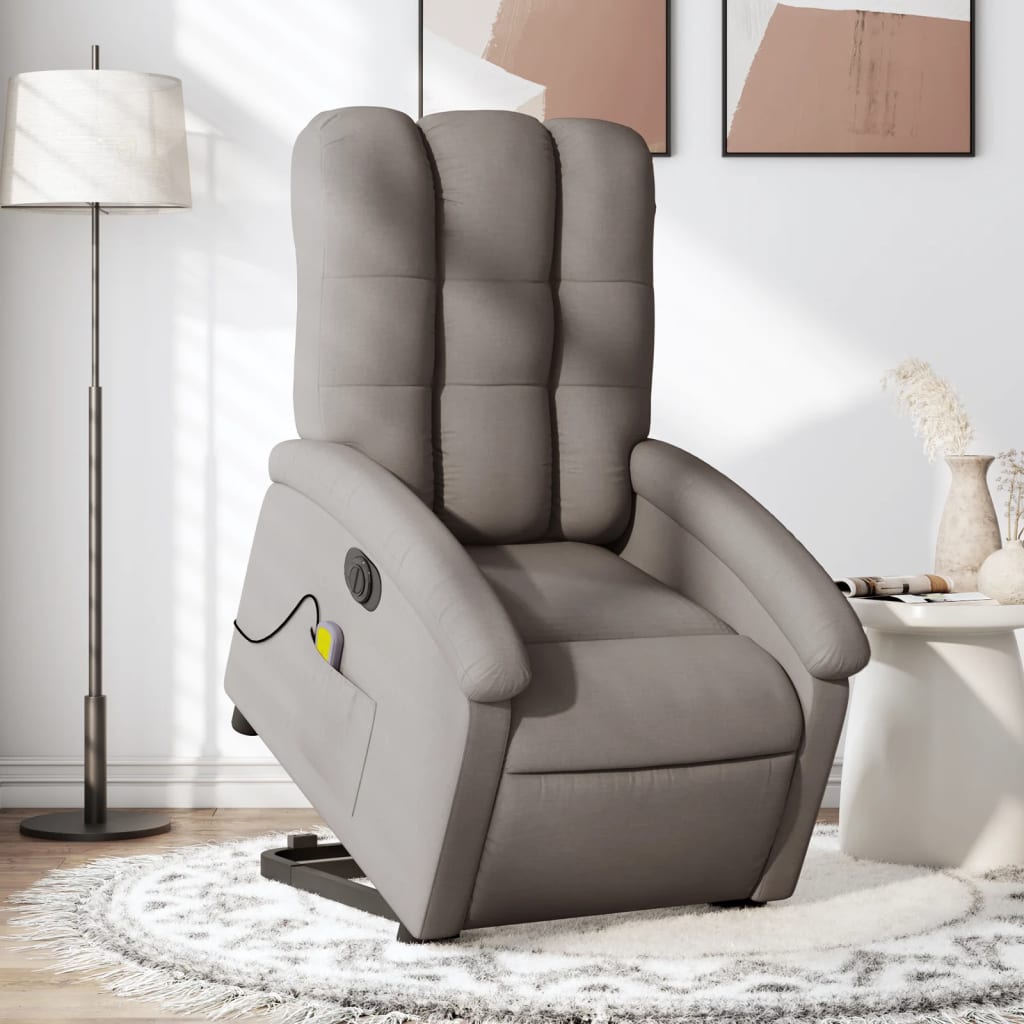 vidaXL Elektrischer Massagesessel mit Aufstehhilfe Taupe Stoff