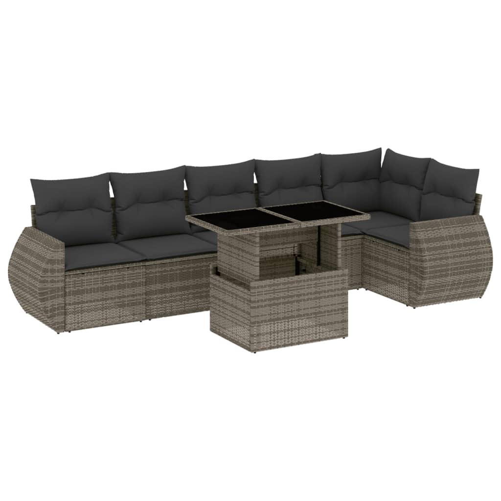 vidaXL 7-tlg. Garten-Sofagarnitur mit Kissen Grau Poly Rattan