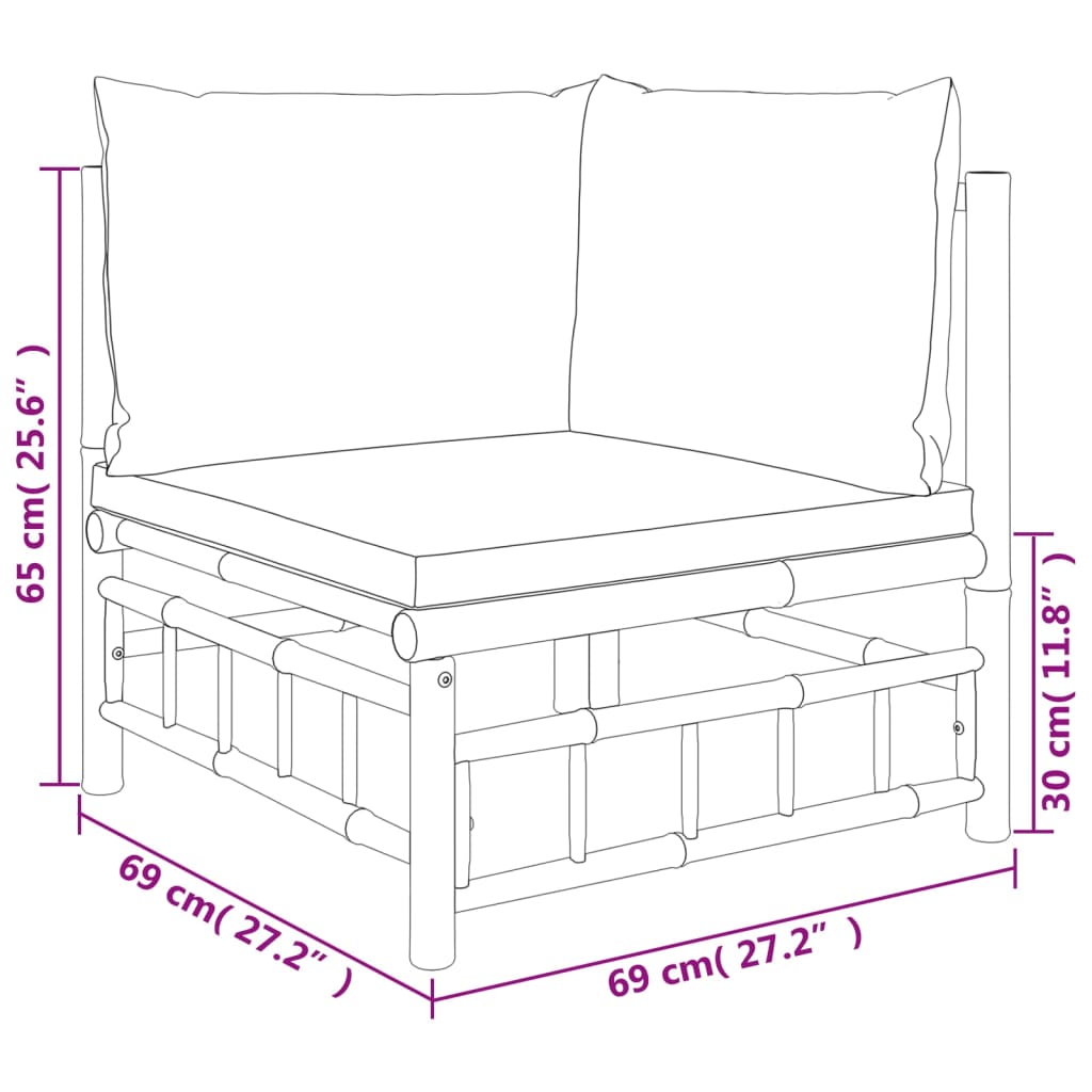 vidaXL 12-tlg. Garten-Lounge-Set mit Dunkelgrauen Kissen Bambus