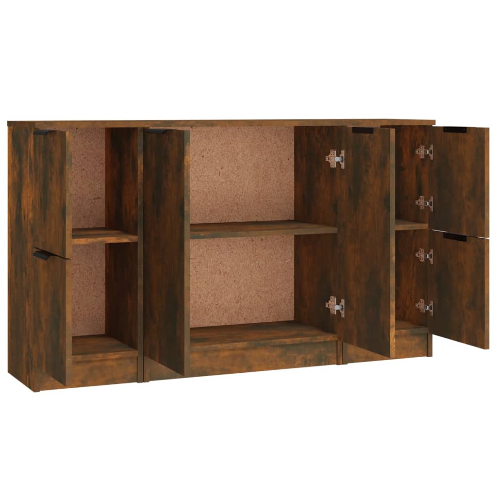 vidaXL Sideboards 3 Stk. Räuchereiche Holzwerkstoff