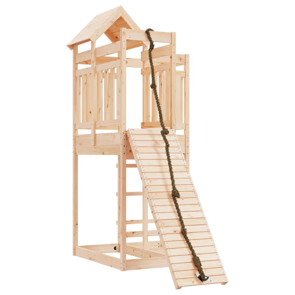 vidaXL Spielturm mit Kletterwand Massivholz Kiefer