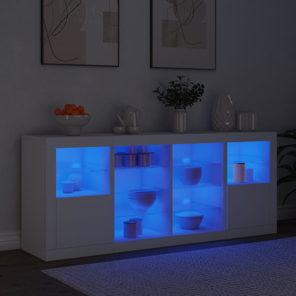 vidaXL Sideboard mit LED-Leuchten Weiß 163x37x67 cm