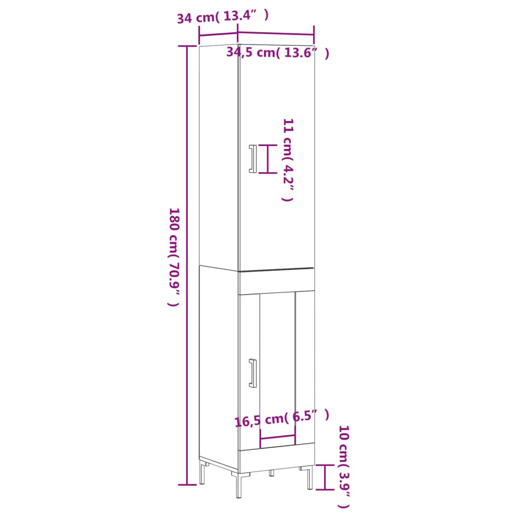 vidaXL Highboard Weiß 34,5x34x180 cm Holzwerkstoff