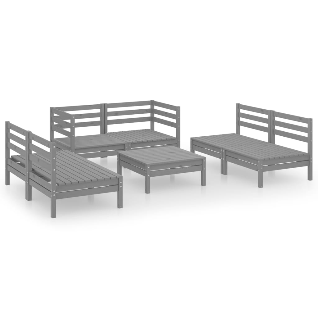 vidaXL 7-tlg. Garten-Lounge-Set Grau Massivholz Kiefer