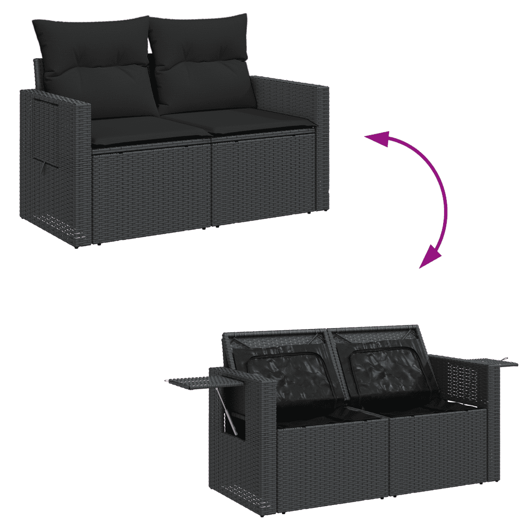 vidaXL 6-tlg. Garten-Sofagarnitur mit Kissen Schwarz Poly Rattan