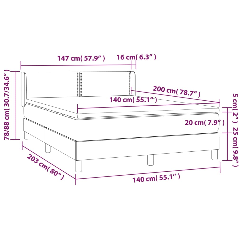 vidaXL Boxspringbett mit Matratze Creme 140x200 cm Stoff