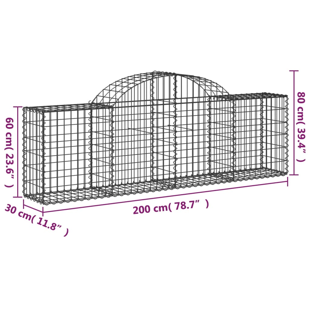 vidaXL Gabionen mit Hochbogen 13 Stk. 200x30x60/80 cm Verzinktes Eisen