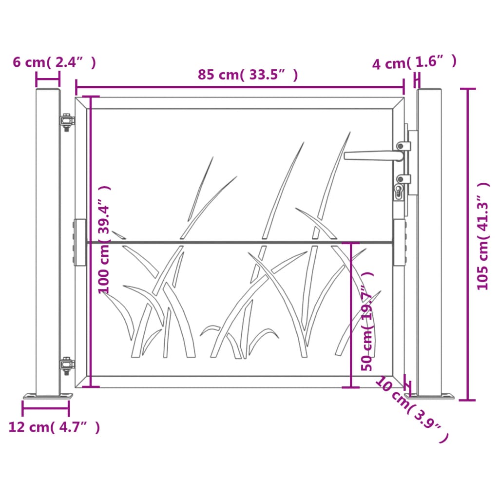 vidaXL Gartentor Anthrazit 105x105 cm Stahl Gras-Design