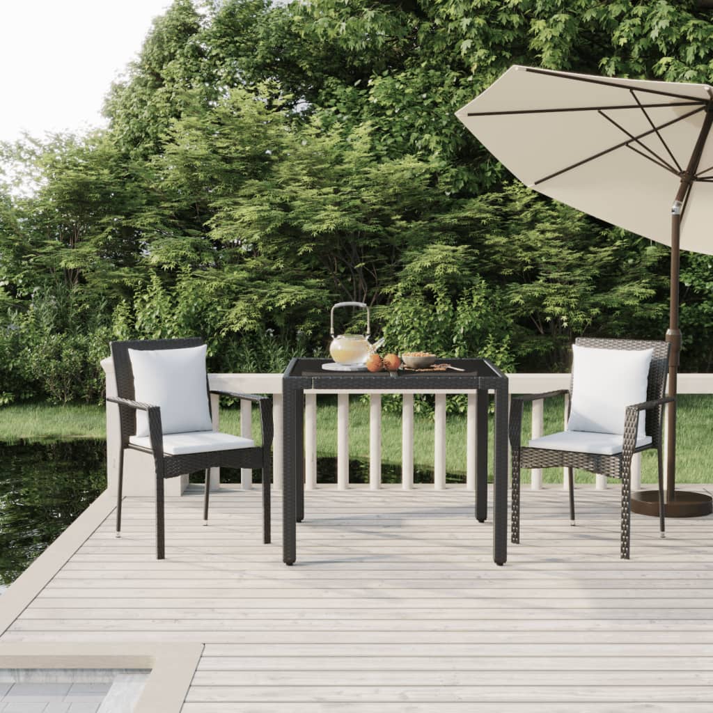 vidaXL 3-tlg. Garten-Essgruppe mit Kissen Schwarz Poly Rattan