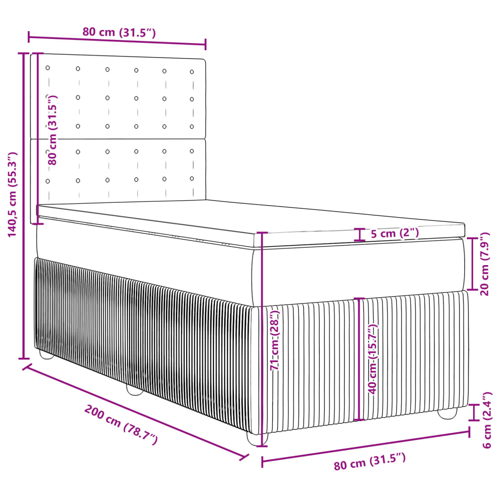 vidaXL Boxspringbett mit Matratze Blau 80x200 cm Stoff