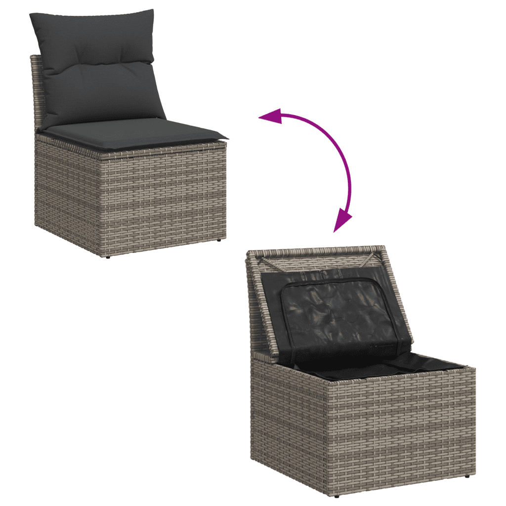 vidaXL 6-tlg. Garten-Sofagarnitur mit Kissen Grau Poly Rattan