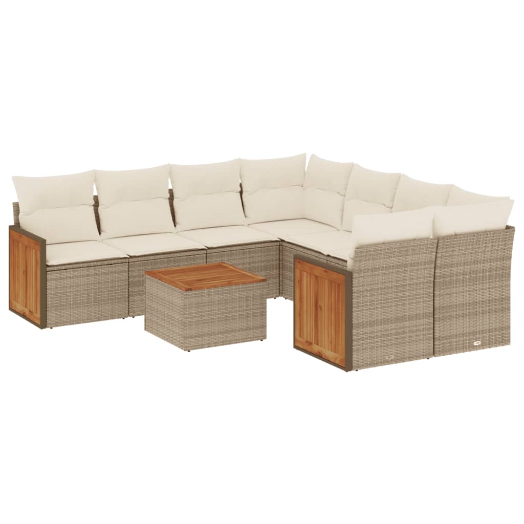 vidaXL 9-tlg. Garten-Sofagarnitur mit Kissen Beige Poly Rattan