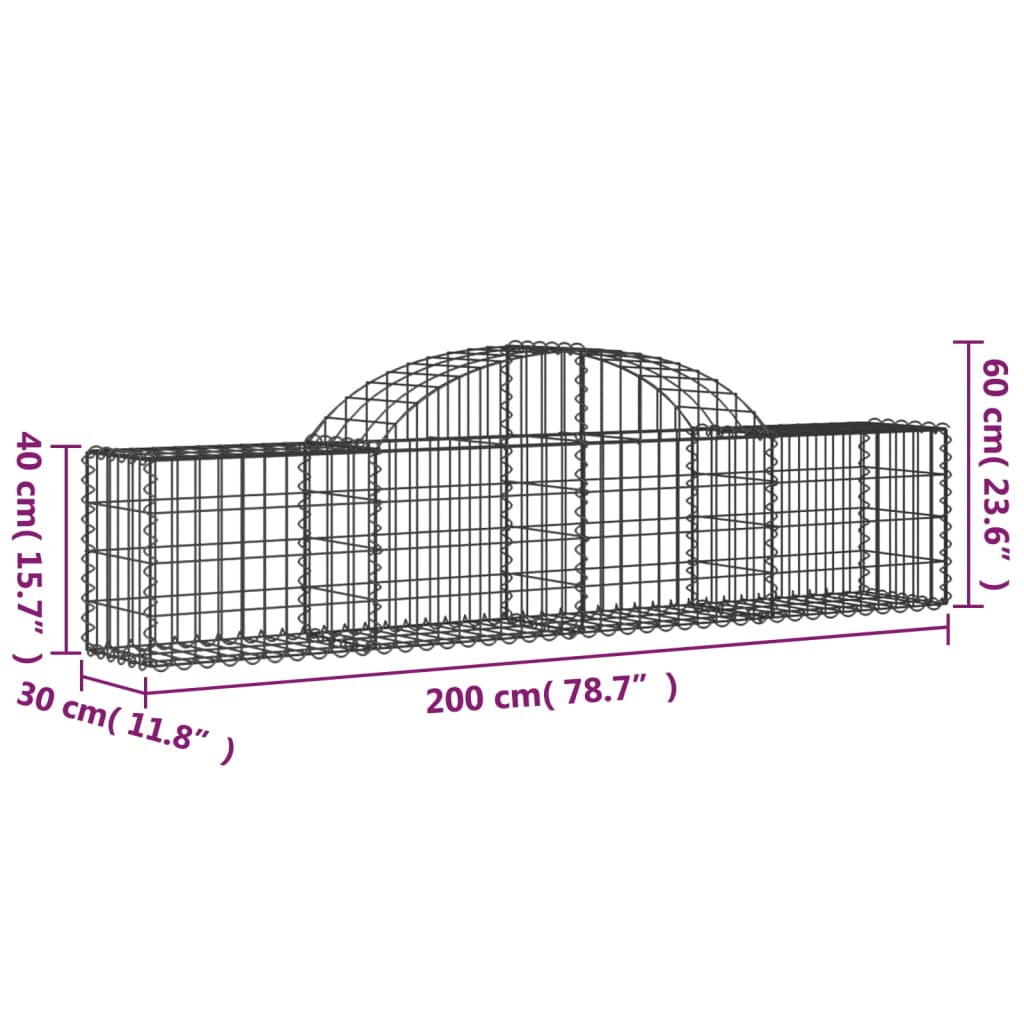 vidaXL Gabionen mit Hochbogen 25 Stk. 200x30x40/60 cm Verzinktes Eisen