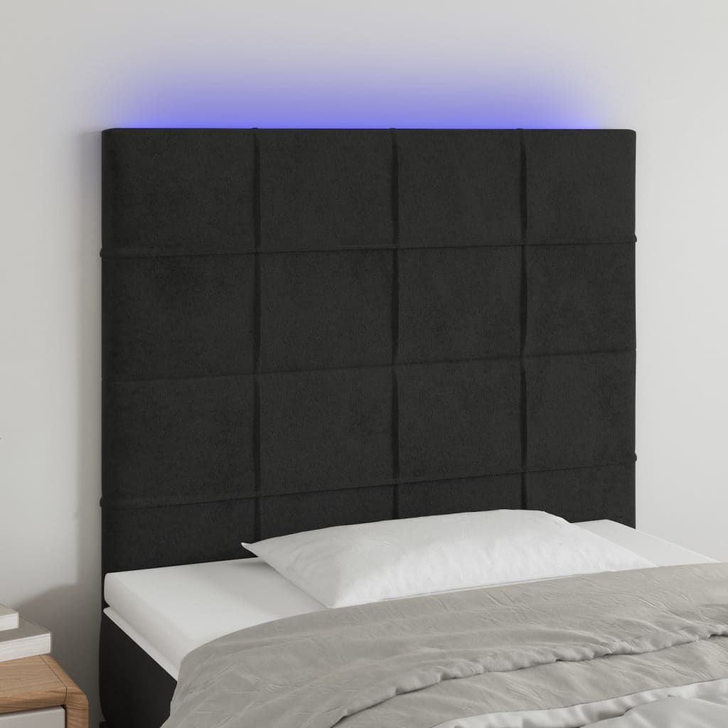 vidaXL LED Kopfteil Schwarz 90x5x118/128 cm Samt