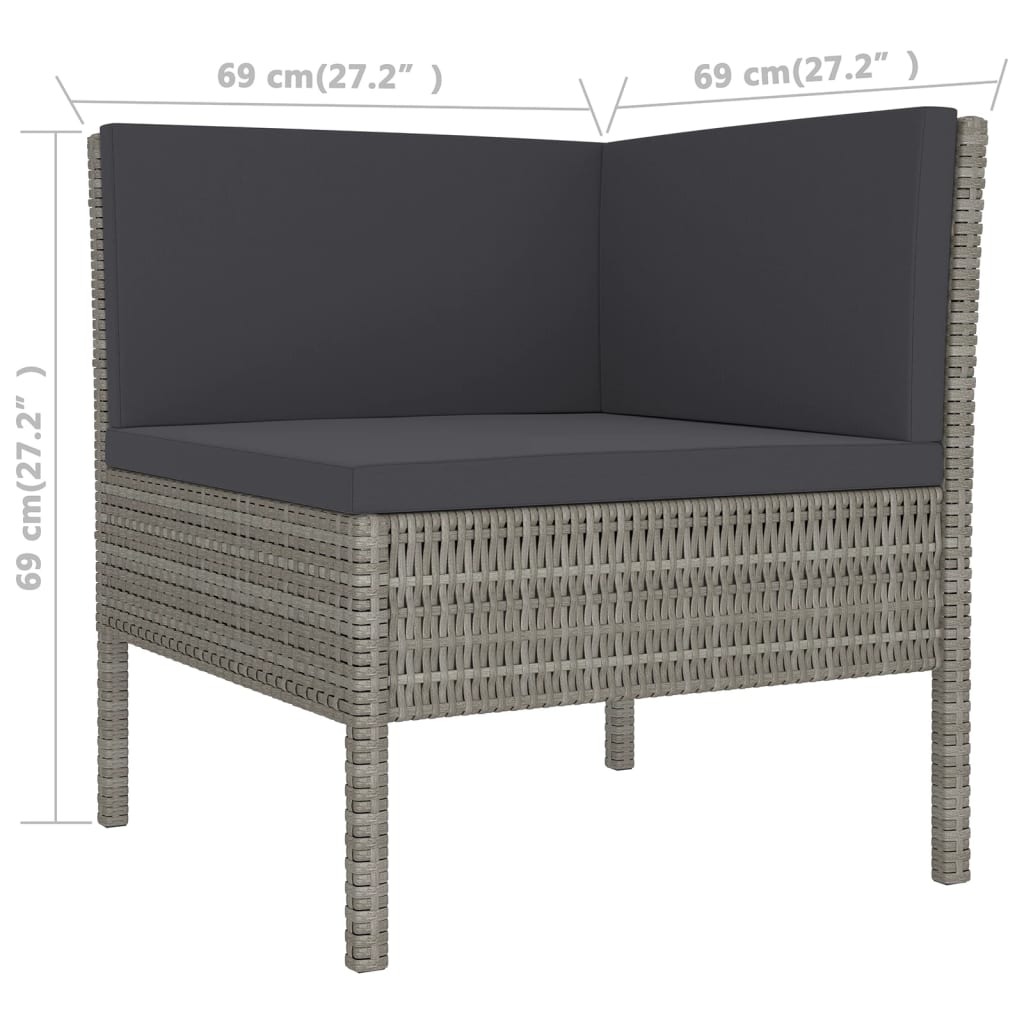 vidaXL 11-tlg. Garten-Lounge-Set mit Auflagen Poly Rattan Grau