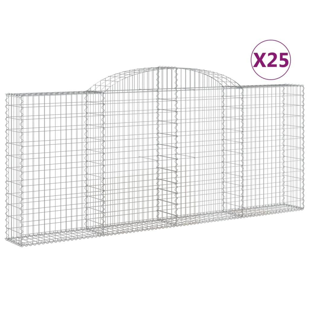 vidaXL Gabionen mit Hochbogen 25 Stk 300x30x120/140cm Verzinktes Eisen