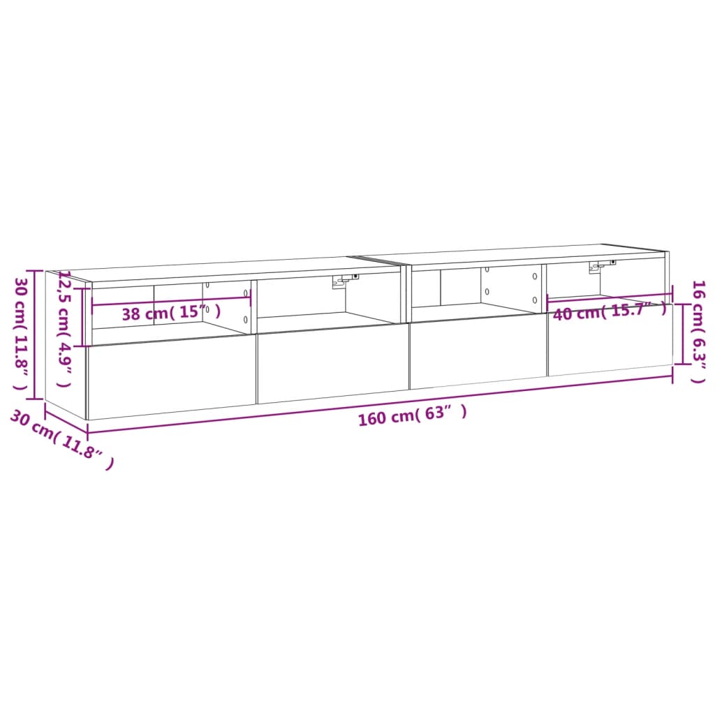 vidaXL TV-Wandschränke 2 Stk. Sonoma-Eiche 80x30x30 cm Holzwerkstoff