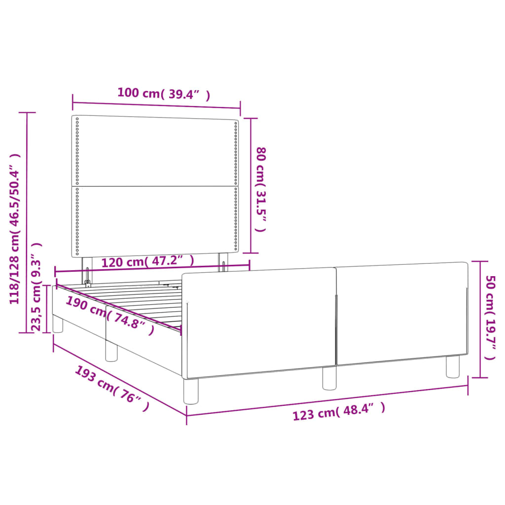 vidaXL Bettgestell mit Kopfteil Blau 120x190 cm Stoff