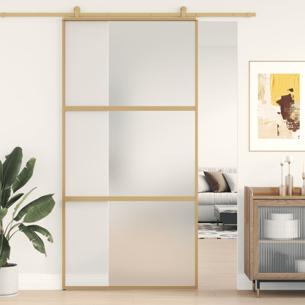 vidaXL Schiebetür Golden 102,5x205 cm Matt ESG-Glas und Aluminium